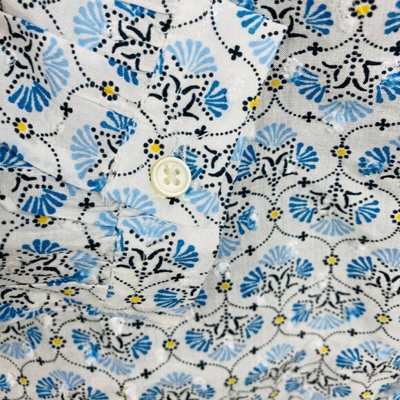 Ann Taylor Loft Blue Multicolored Bohemian Print Pleated Bib Front Women's S Top - Picture 6 of 9